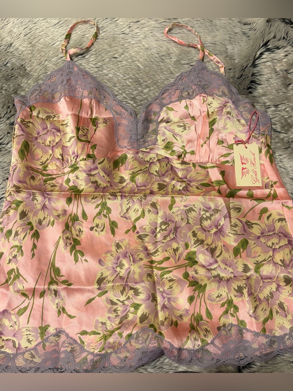 Gold Hawk 100% Silk Floral Lace Trim Camisole in Pink and Lavender NWT